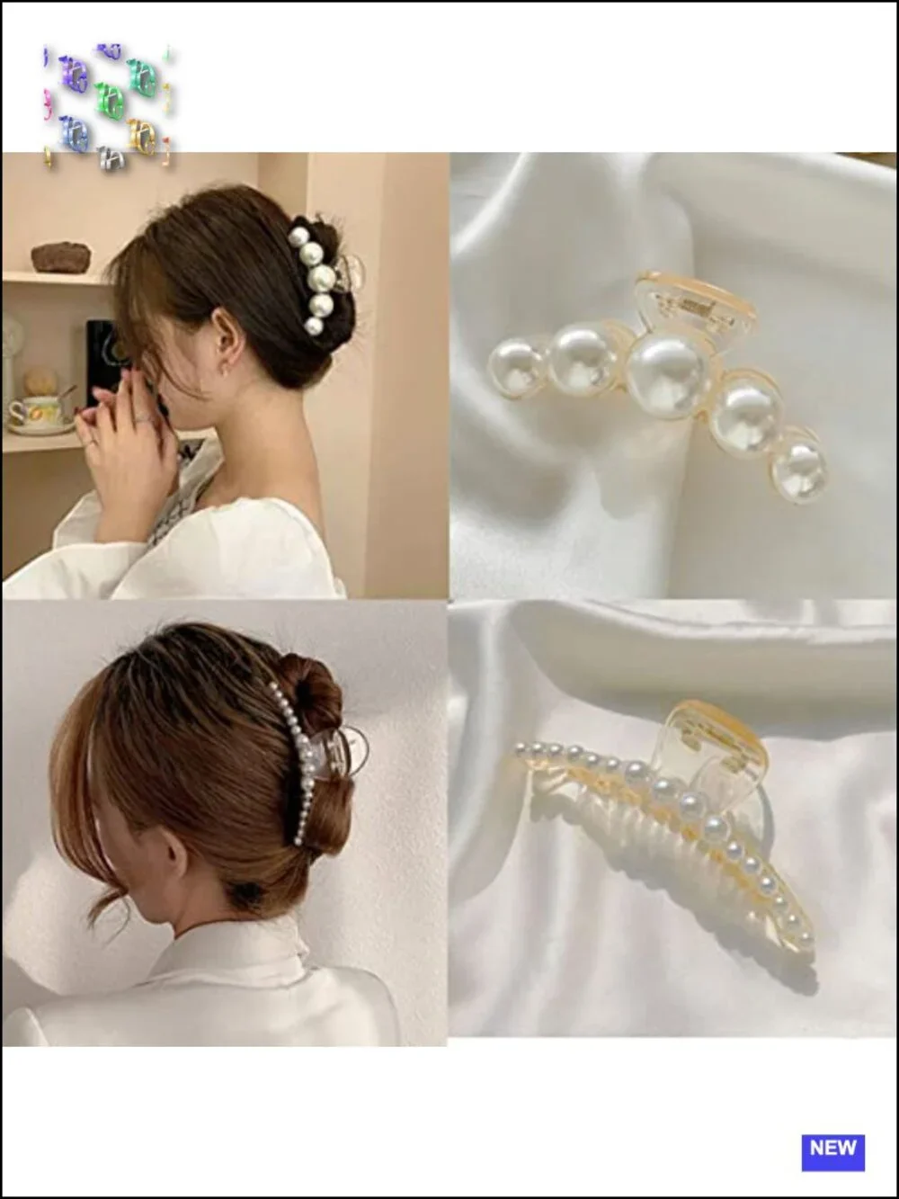 4 Large Pearl Resin Claw Clips for Thick Hair, Hair Barrette Styling Tools